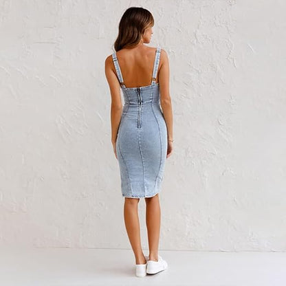 Anna Denim Elbise - Ayarlanabilir Askılı ve Şık Tasarım